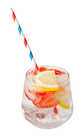 Liberty Strawberry Spritz with strawberries, lemon slices, and blueberries